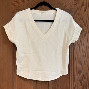 Madewell Cream V-Neck Short Sleeve Top Size XXS Fits like a size Small
